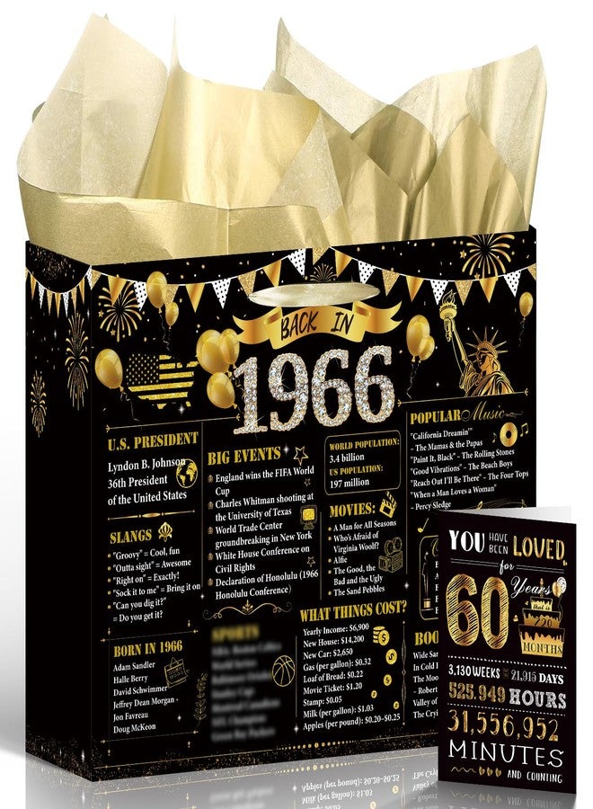Wxiben Wixben 60th Birthday Decorations for Women Men - 1966 Birthday Gift Bag for Present, Large Wrap Bag with Handle Tissue Paper Greeting Card, Vintage 60th Party Decor Supplies - Image 1